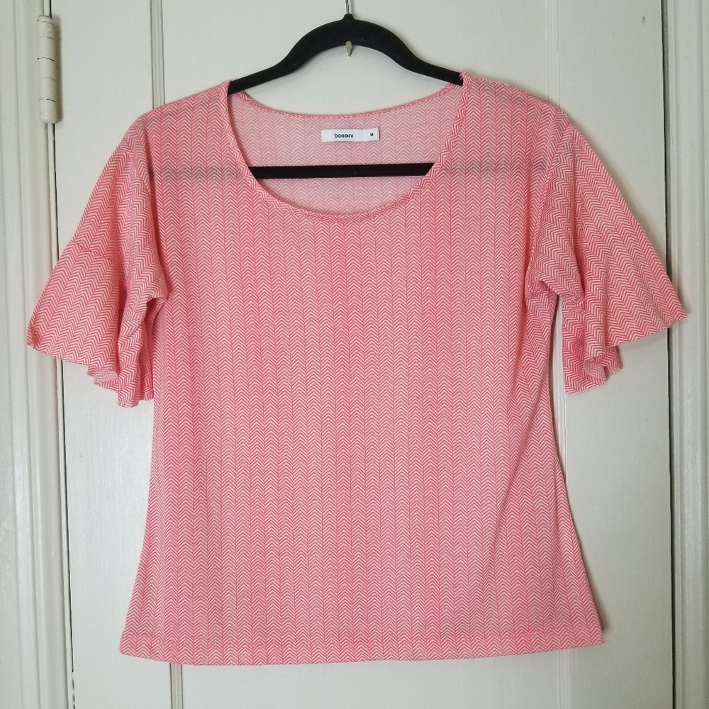 BOSSINI orange white Chevron print bell sleeve top m